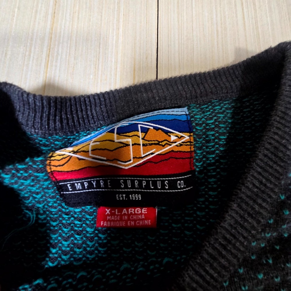 Empyre Surplus co. Sweater Men's XL Gray Printed Knitted Long Sleeve Pullover - Picture 3 of 5